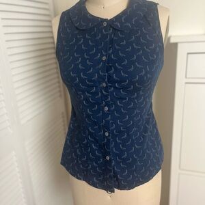 Navy Blue Sleeveless Button-Up Women's Top